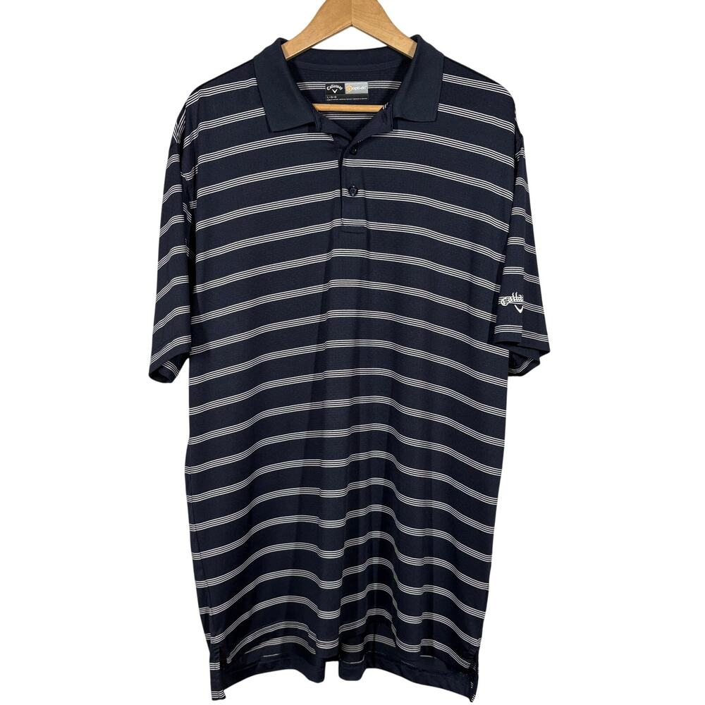 Callaway Opti Dri Polo Casual Sport Golf Shirt Stripe Blue Short Sleeve - L